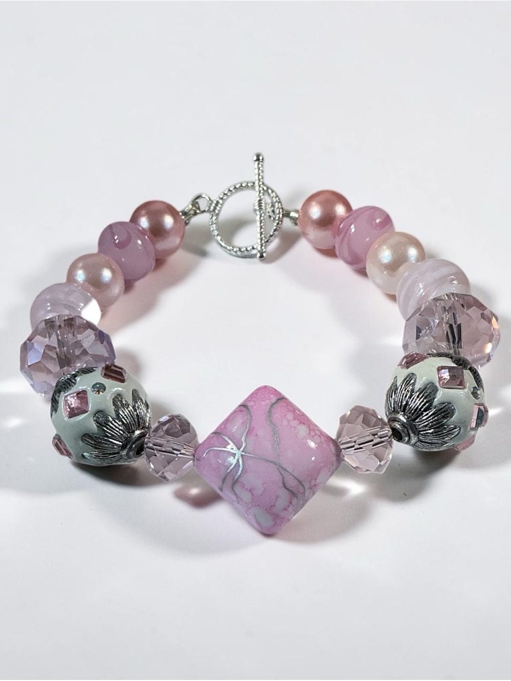 Hand Crafted Pink Marbled Statement Bracelet